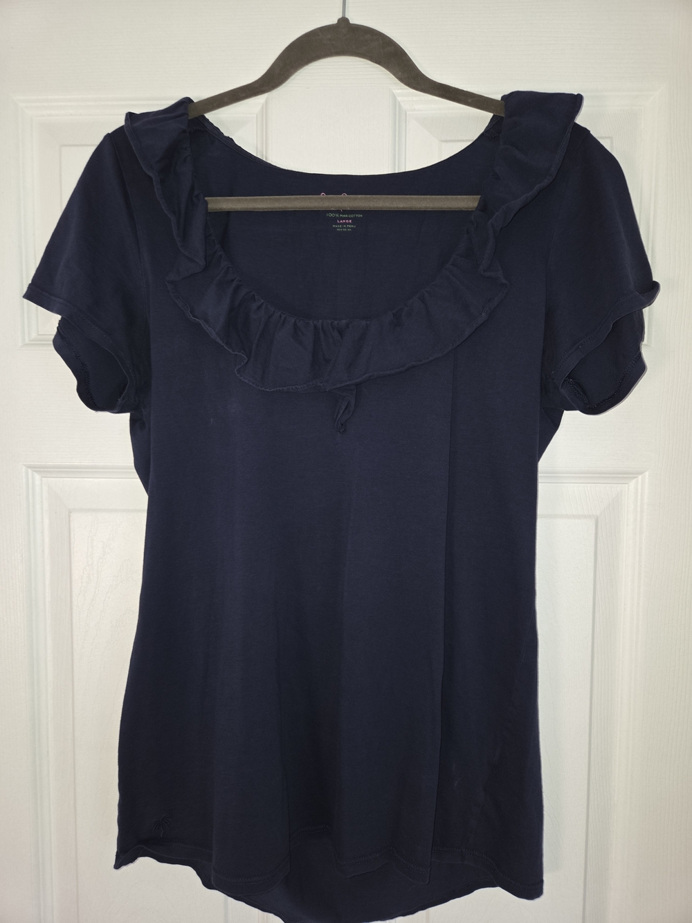 Lilly Pulitzer Navy Ruffle Scoop Neck Tee